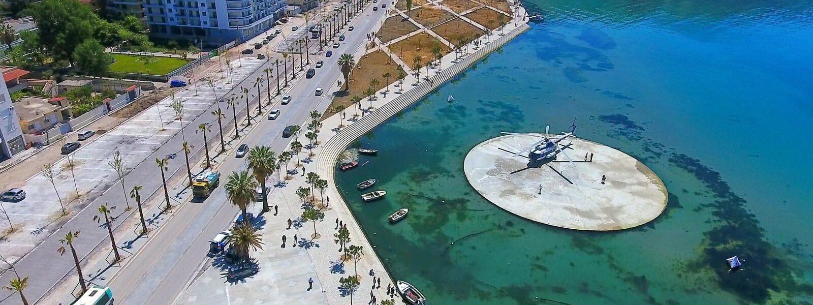 Aerial view of Vlora Lungomare, showcasing its stunning coastline and vibrant atmosphere