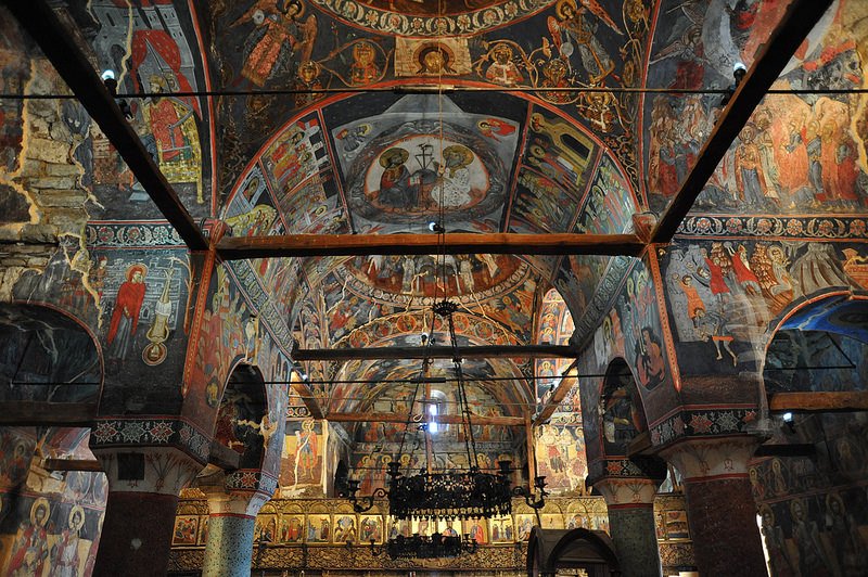 Interior view of Voskopoja Church showcasing its sacred beauty and intricate details.